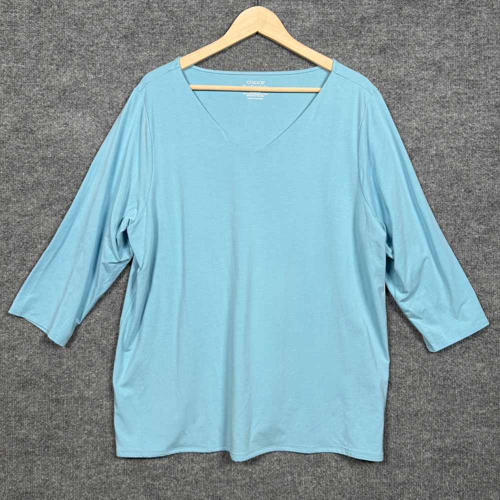 Chico's Size 4 US XXL The Ultimate Tee Coral Blue Cotton Blend Touch‎ of Cool